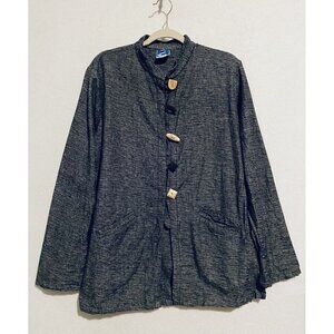 Cheppu Jacket Womens Large Mandarin Collar Wood Resin Buttons Nepal Lagenlook